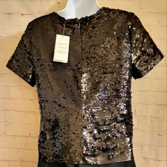 NWT Michael Kors Black Sequin Short Sleeve T-Shirt Style Top sz.XS MSRP $140 - Picture 6 of 9